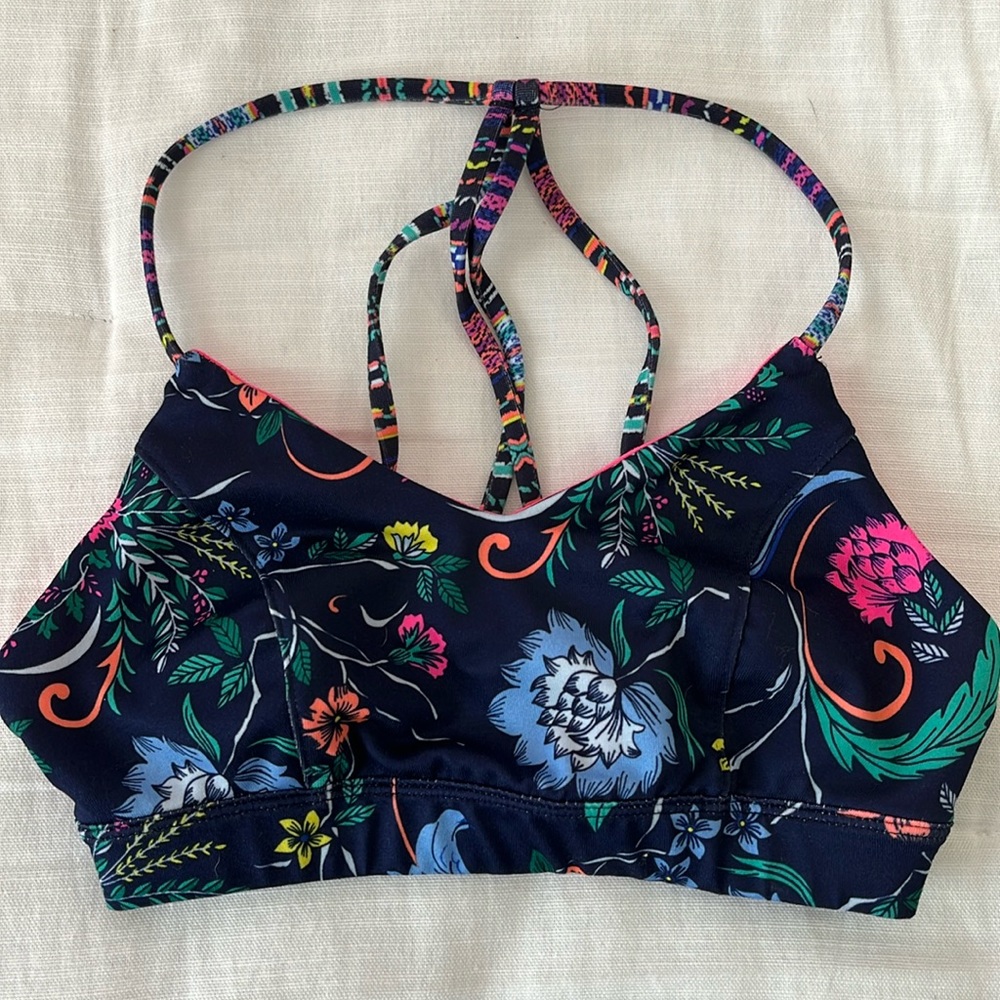 Old Navy Active Blue Floral sports bra multiple elastic straps
